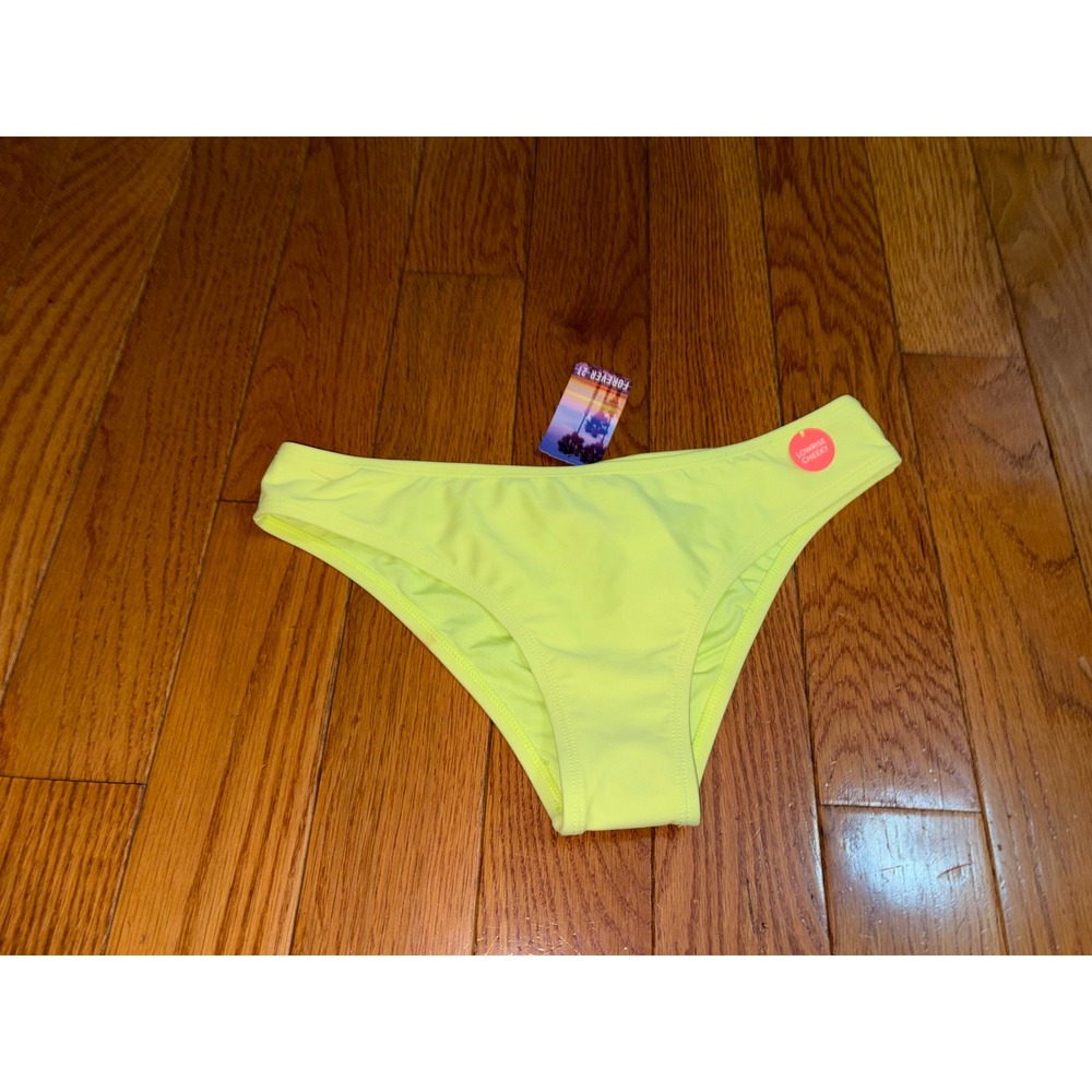 New Forever 21 Neon Citron Lowrise Cheeky Bikini Bottoms Strappy Back Large